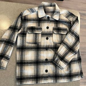 Beige Plaid Button Up Cardigan